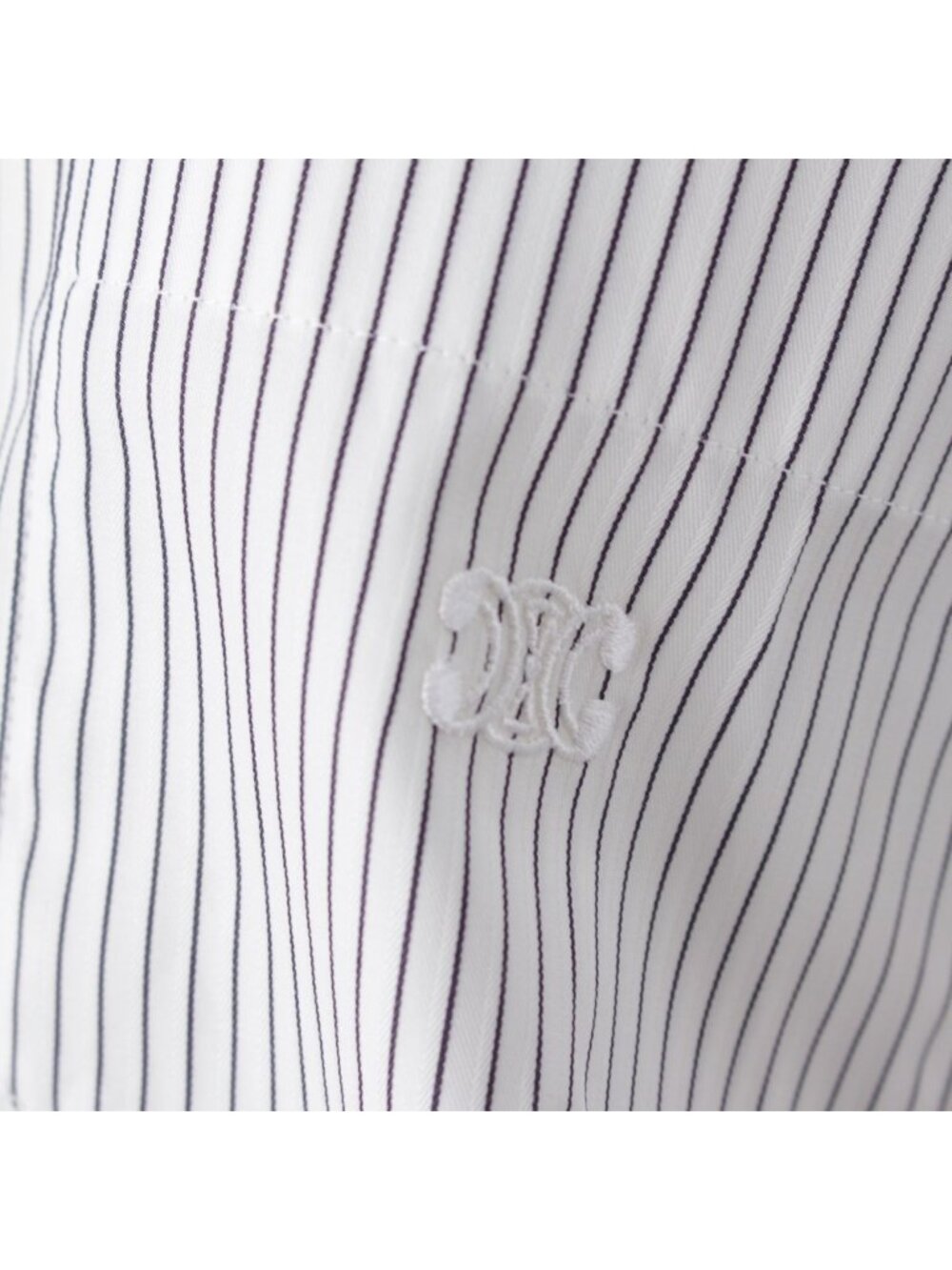 Celine Cotton Triomphe Embroidery Long Sleeve Striped Cropped Shirt Top White 38 - Picture 8 of 10
